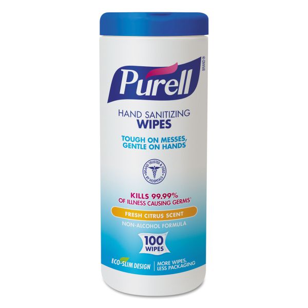 GOJ911112EA PURELL Premoistened Hand Sanitizing Wipes, Cloth, 5 3/4" x 7", 100/Canister