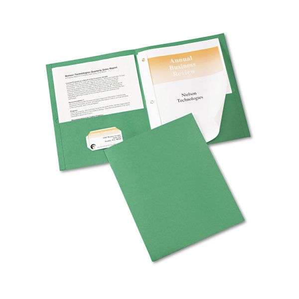AVE47977 Avery Two-Pocket Folder with Prong Fasteners, 50-Sheet Capacity, Green, 25/Box