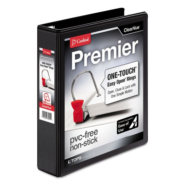 CRD10311 Cardinal Easy-Open ClearVue Locking 3-Ring View Binder, 1 1/2" Capacity, Slant-D Ring, Black