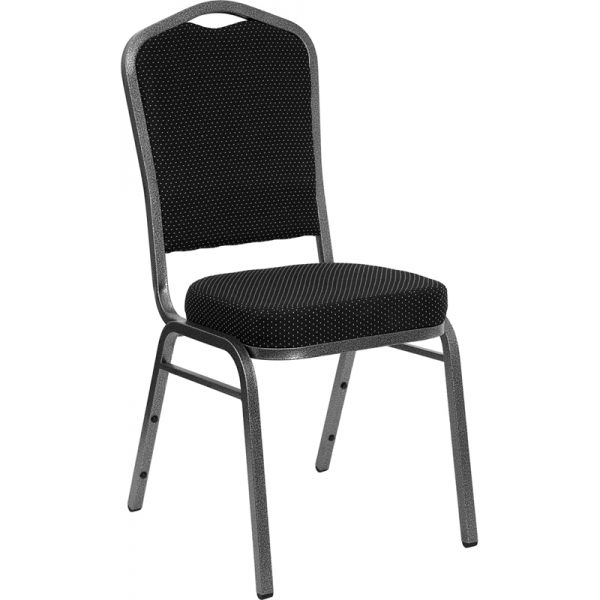FHFFDC01SILVERVEINS076GG Flash Furniture HERCULES Series Crown Back Stacking Banquet Chair with Black Patterned Fabric and 2.5'' Thick Seat - Silver Vein Frame