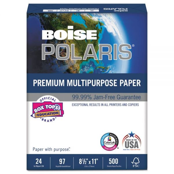 CASPOL2411 Boise POLARIS Premium Multipurpose Paper, 97 Brightness, 24 lb, 8 1/2 x 11, White, 5000 Sheets/Carton