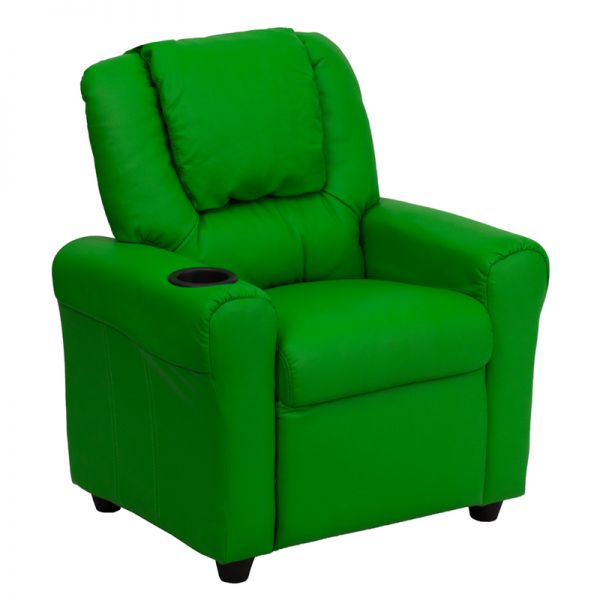 FHFDGULTKIDGRNGG Flash Furniture Contemporary Green Vinyl Kids Recliner with Cup Holder and Headrest