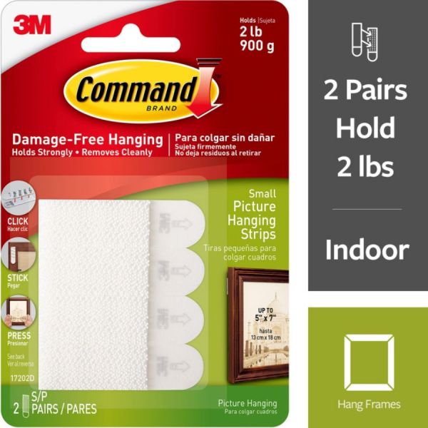 Command Picture Hanging Strips, Removable, 0.63" x 2.13", White, 4