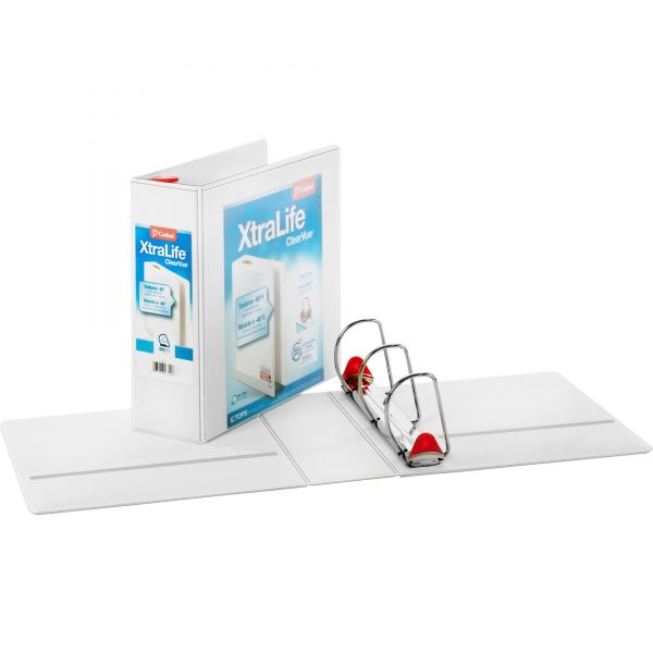 CRD26340 Cardinal XtraLife ClearVue Non-Stick Locking 3-Ring View Binder, 4" Capacity, Slant-D Ring, White