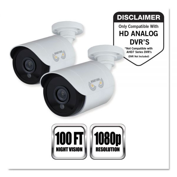 NGTCAM2PKHDA10W Night Owl Add-On HD Wired Security Bullet Cameras,1080p Resolution, 2/PK