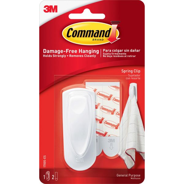 MMM17005ES Command Spring Hook, 1 1/8w x 3/4d x 3h, White, 1 Hook/Pack