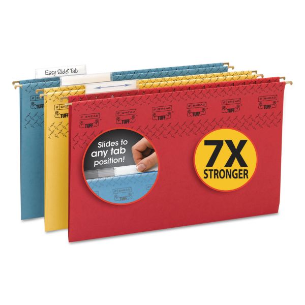 SMD64140 Smead Tuff Hanging Folder with Easy Slide Tab, Legal, Assorted,15/Box