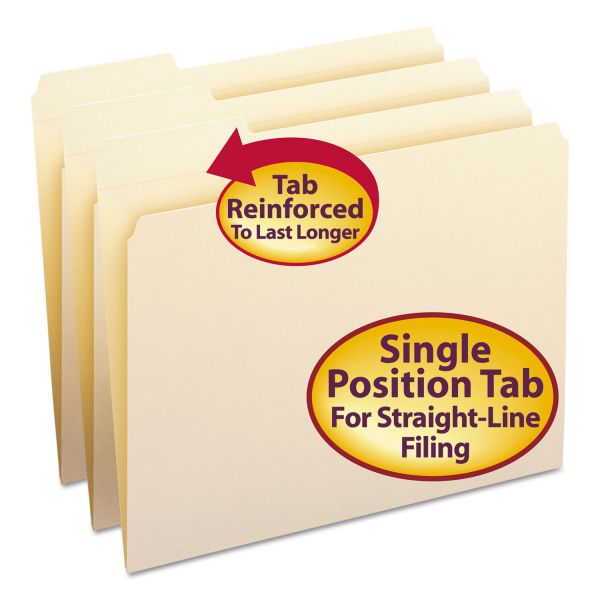 SMD10335 Smead File Folder, 1/3 Cut First Position, Reinforced Top Tab, Letter, Manila, 100/Box