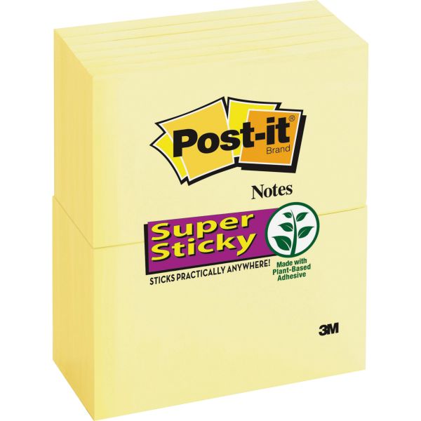 MMM65512SSCY Post-it Notes Super Sticky Canary Yellow Note Pads, 3 x 5, 90-Sheet, 12/Pack