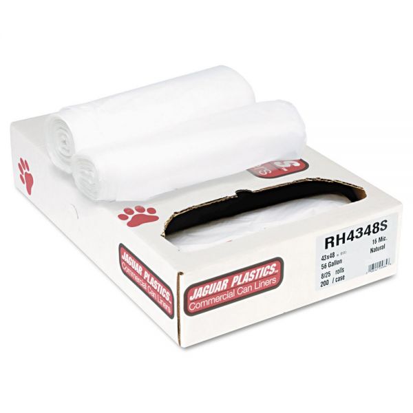 JAGRH4348S Jaguar Plastics Super Extra-Heavy Bags, 56gal, 16mic, 43 x 48,Natural, 25 Bags/Roll, 8 Rolls/CT
