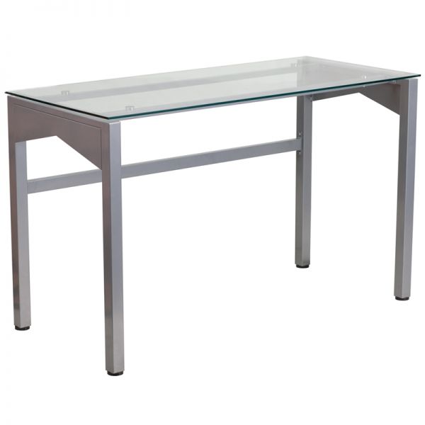 FHFNANYLCD1219GG Flash Furniture Contemporary Desk with Clear Tempered Glass Top
