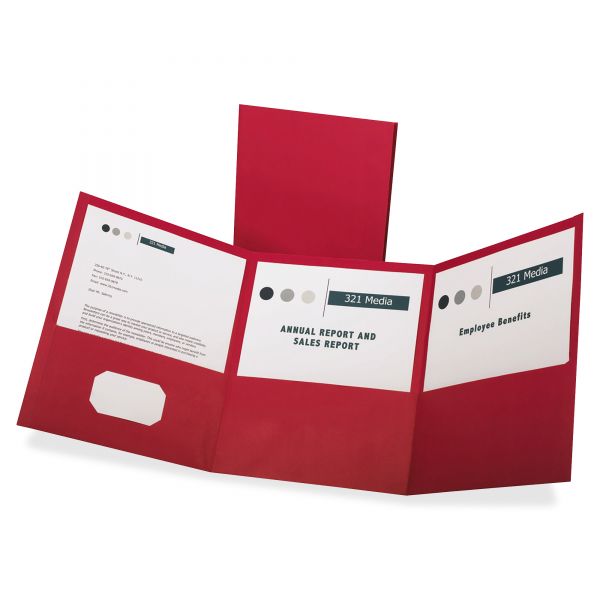 OXF59811 Oxford Tri-Fold Folder w/3 Pockets, Holds 150 Letter-Size Sheets, Red
