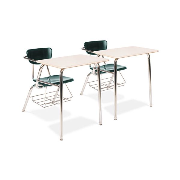 VIR3400BR7596 Virco 3400 Series Chair Desk, 22-3/4w x 35-3/4d x 29-1/4h, Sandstone/Forest Green,2/CT