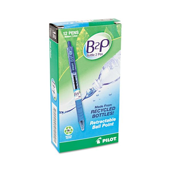 PIL32801 Pilot B2P Bottle-2-Pen Recycled Retractable Ball Point Pen, Blue Ink, 1mm, Dozen