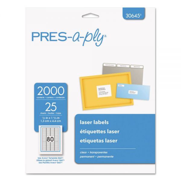AVE30645 PRES-a-ply Laser Address Labels, 1/2 x 1 3/4, Clear, 2000/Pack