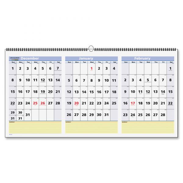 AAGPM1528 AT-A-GLANCE QuickNotes Three-Month Wall Calendar, Horizontal Format, 23 1/2 x 12, 2019
