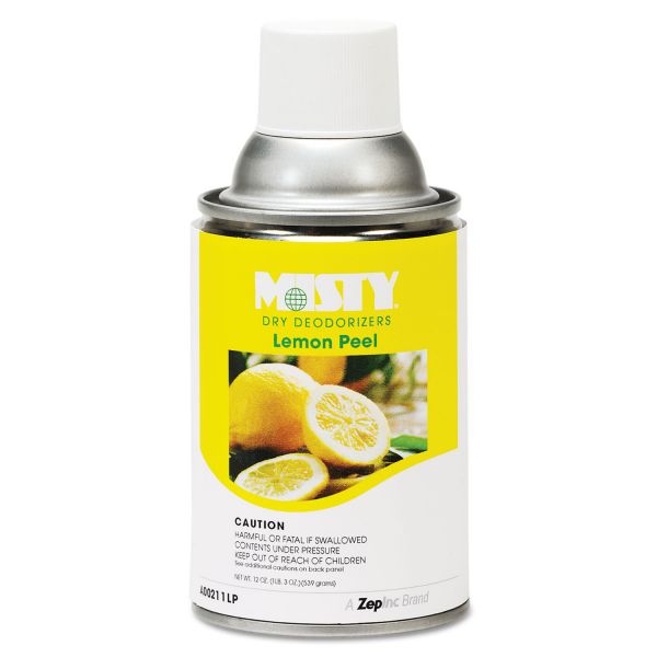 AMR1001744 Misty Metered Dry Deodorizer Refills, Lemon Peel, 7oz, Aerosol, 12/Carton