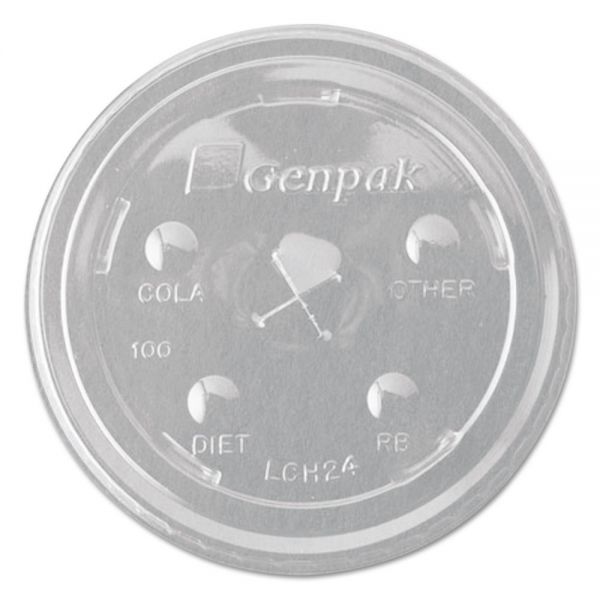 GNPLCH24 Genpak Cruiser Flat Straw Slot Cup Lids, Clear, 50/Bag, 20 Bags/CT