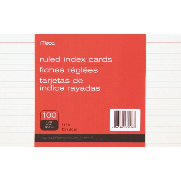 MEA63008 Mead 5" x 8" Ruled Index Cards
