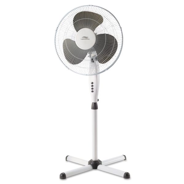 LAKLSF1610CWM Lakewood 16" Three-Speed Oscillating Pedestal Fan, Three Speed, Metal/Plastic, White
