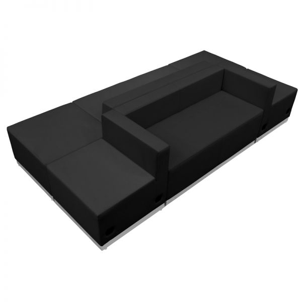 FHFZB803500SETBKGG Flash Furniture HERCULES Alon Series Black Leather Reception Configuration, 6 Pieces