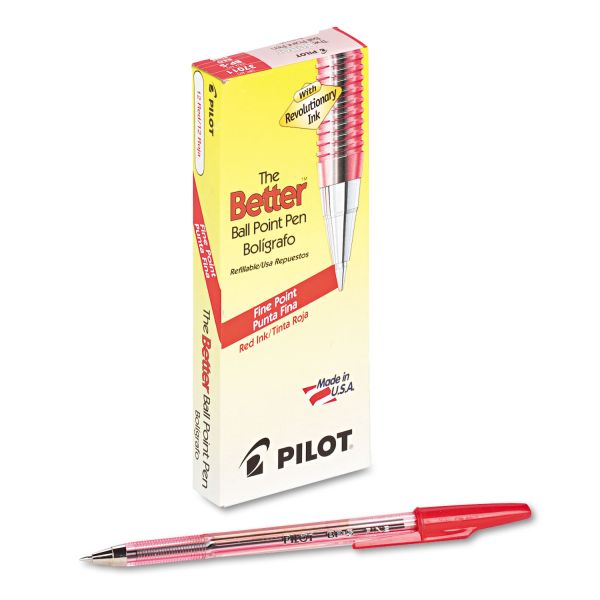 PIL37011 Pilot Better Ball Point Stick Pen, Red Ink, .7mm, Dozen