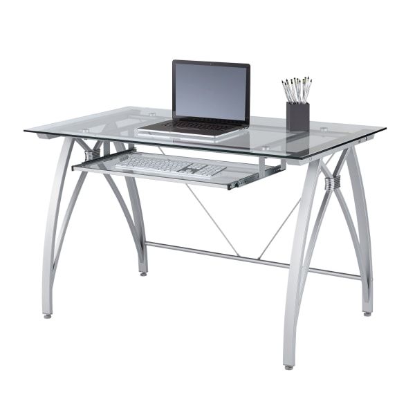 Realspace Vista 48 W Glass Computer Desk Silver Officesupply Com