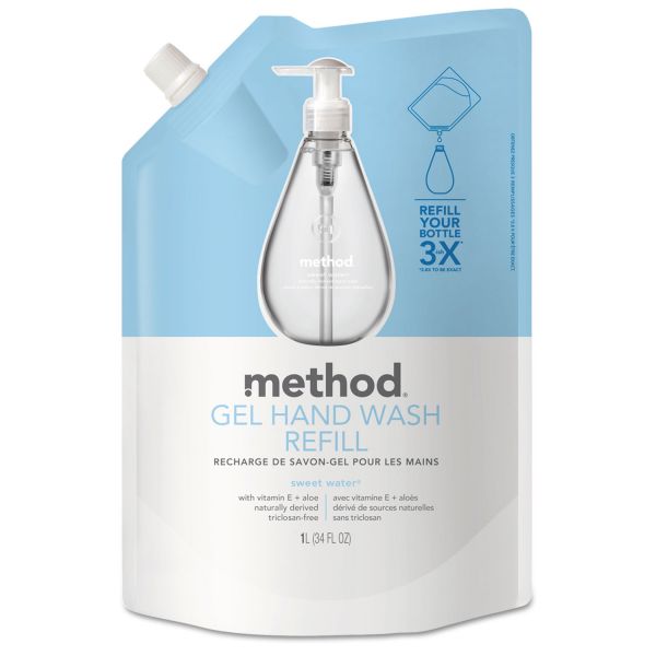 MTH00652CT Method Gel Hand Wash Refill, Sweet Water, 34 oz Pouch, 6/Carton