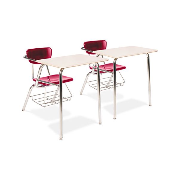 VIR3400BR7096 Virco 3400 Series Chair Desk, 22-3/4w x 35-3/4d x 29-1/4h, Sandstone/Red, 2/Carton