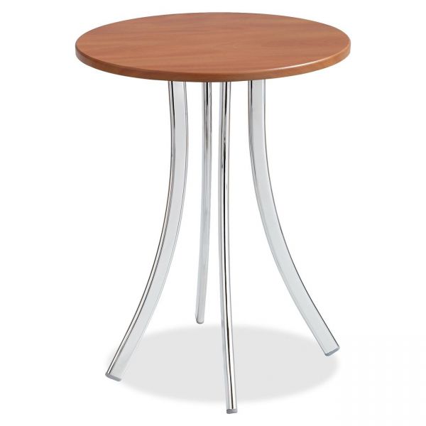 SAF5099CY Safco Decori Wood Side Table, Round, 19 3/4" Dia., 25 3/4" High, Cherry/Silver