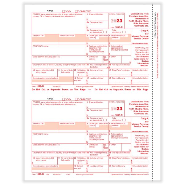 ComplyRight 1099-R Tax Forms, 2-Up, Federal Copy A, Laser, 8-1/2