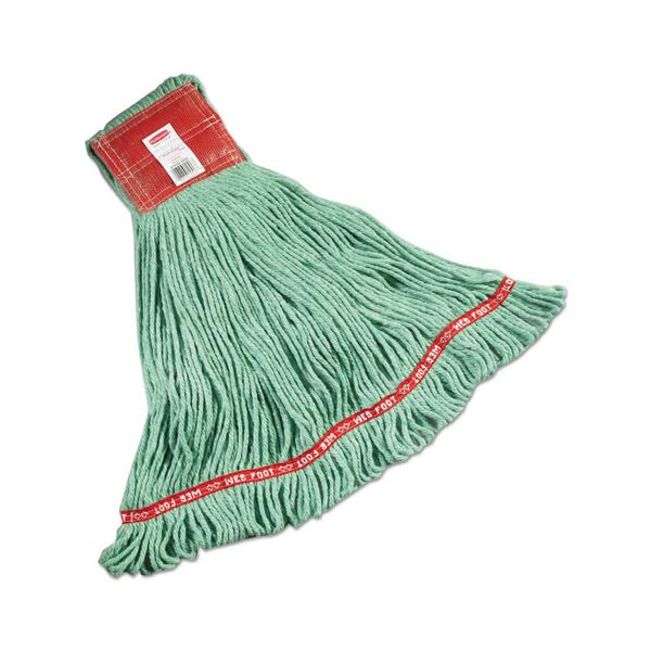 RCPA153GRE Rubbermaid Commercial Web Foot Wet Mops, Cotton/Synthetic, Green, Large, 5-in. Red Headband, 6/Carton