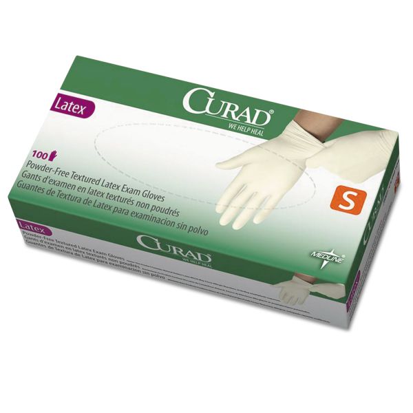 MIICUR8104 Curad Latex Exam Gloves, Powder-Free, Small, 100/Box