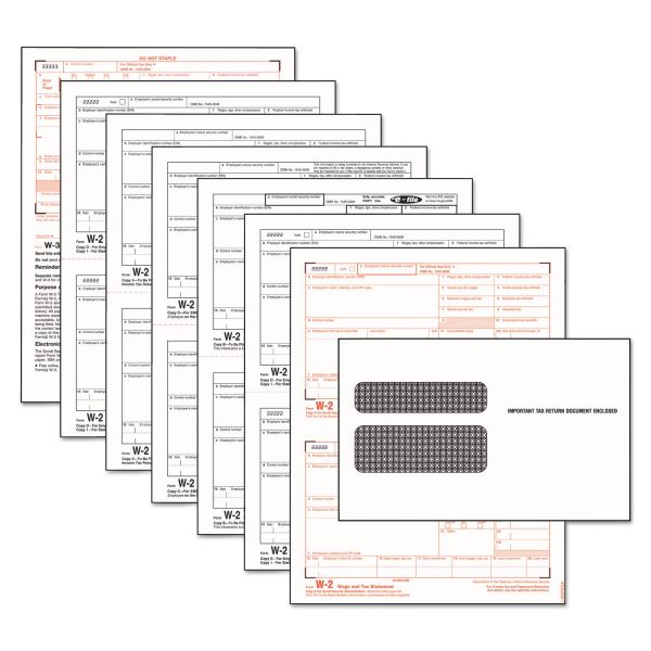 TOP22904KIT TOPS W-2 Tax Form/Envelope Kits, 8 1/2 x 5 1/2, 6-Part, Inkjet/Laser, 24 W-2s & 1 W-3