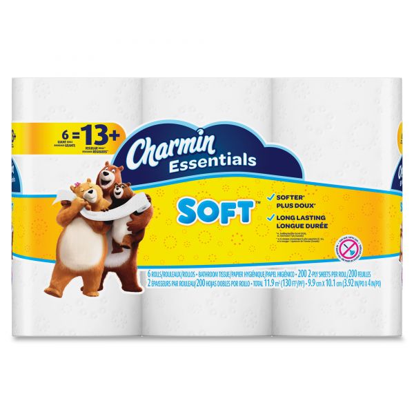 PGC96480 Charmin Essentials Soft Bathroom Tissue, 2-Ply, 4 x 3.92, 200/Roll, 6 Roll/Pk, 8 Pk/Ctn
