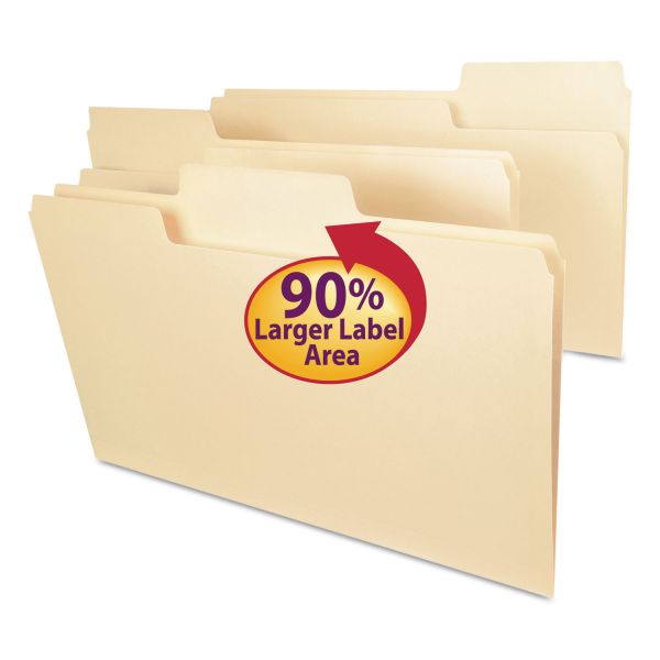 SMD15395 Smead SuperTab Guide Height Reinforced Folders, Top Tab, Legal, Manila, 100/Box
