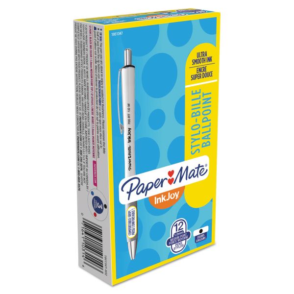 PAP1951347 Paper Mate InkJoy 700 RT Retractable Ballpoint Pen, 1mm, Black Ink, White Barrel, Dozen