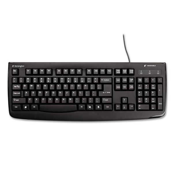 KMW64407 Kensington Pro Fit USB Washable Keyboard, 104 Keys, Black