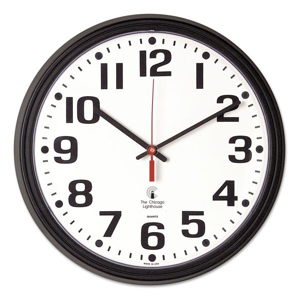 ILC67700000 Chicago Lighthouse Bold Quartz Contract Clock, 13-3/4", Black