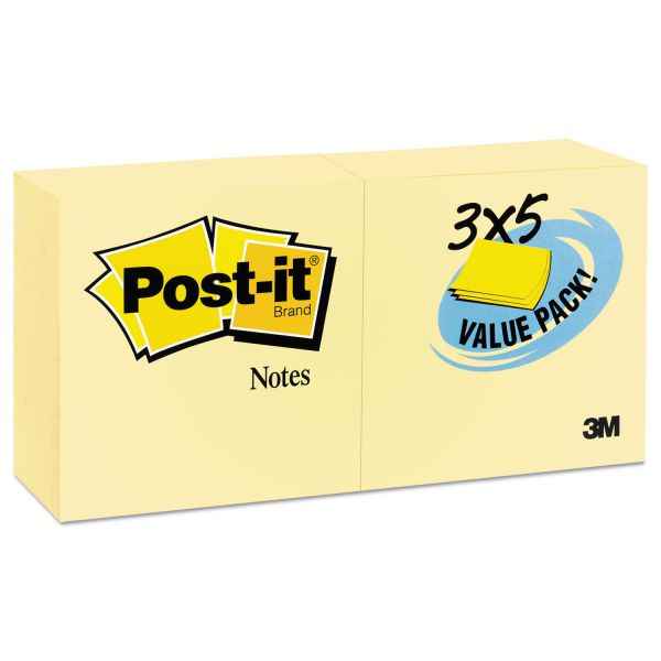 MMM65524VADB Post-it Notes Original Pads in Canary Yellow, 3 x 5, 90-Sheet, 24/Pack
