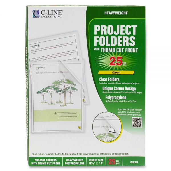 CLI62627 C-Line Project Folders, Letter, Heavyweight, Reduced Glare, Clear, 25/Box
