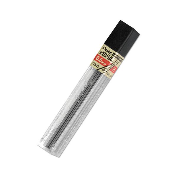 PENC505H Pentel Super Hi-Polymer Lead Refills, .5mm, H, Black, 12 Leads/Tube