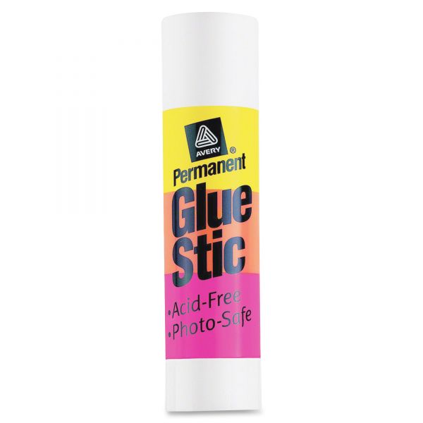 AVE00196 Avery Permanent Glue Stics, White Application, 1.27 oz, Stick