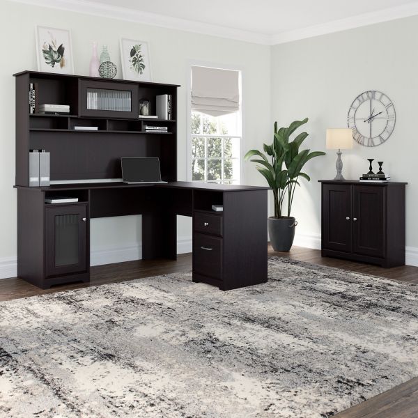 Bush Furniture Cabot L Shaped Desk with Hutch and Small Storage Cabinet ...