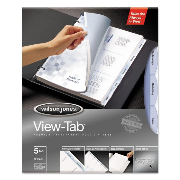 WLJ55066 Wilson Jones View-Tab Transparent Index Dividers, 5-Tab, Clear Tab, Letter, 1 Set
