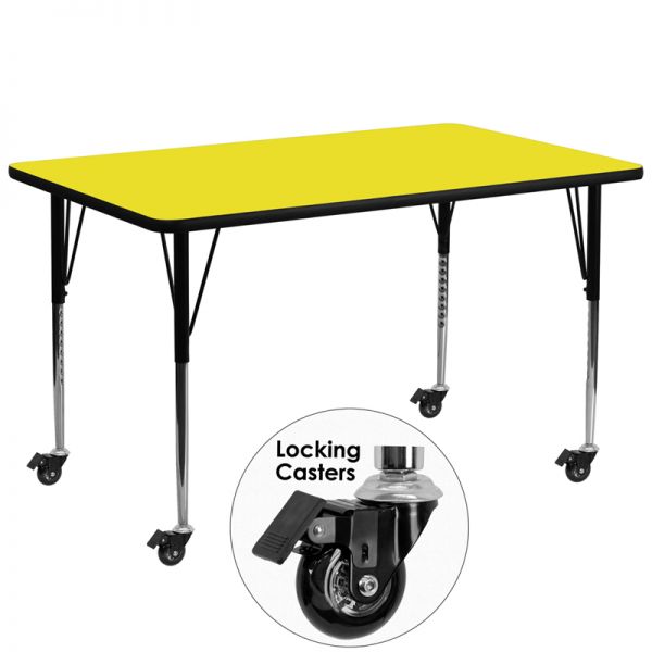 FHFXUA3072RECYELHACASGG Flash Furniture Mobile Height Adjustable Rectangular Activity Table