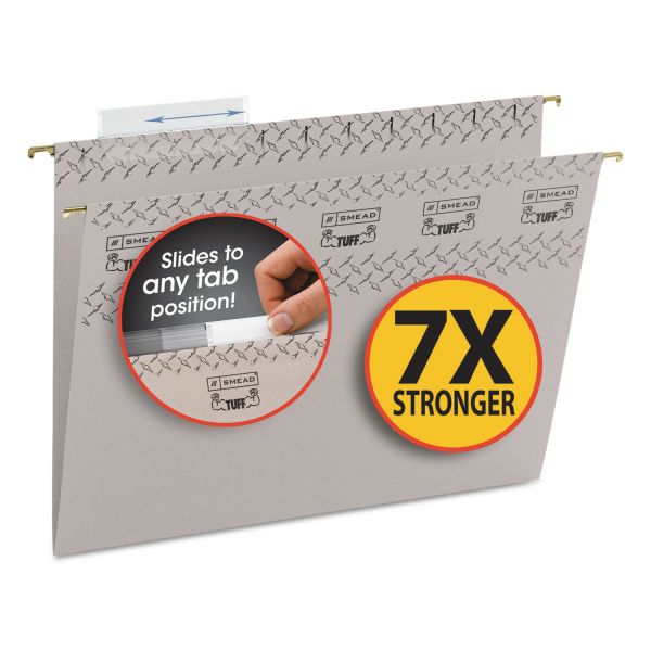 SMD64092 Smead Tuff Hanging Folder with Easy Slide Tab, Letter, Steel Gray, 18/Pack