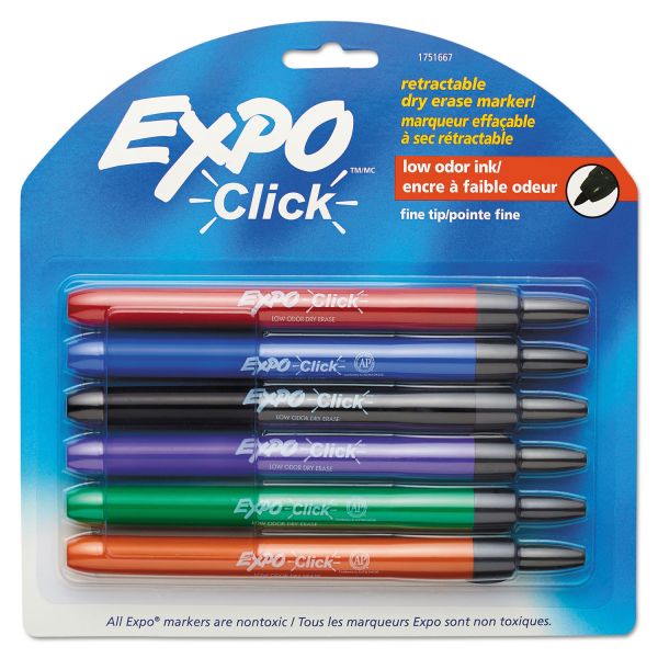SAN1751667 EXPO Click Dry Erase Markers, Fine Tip, Assorted, 6/Set
