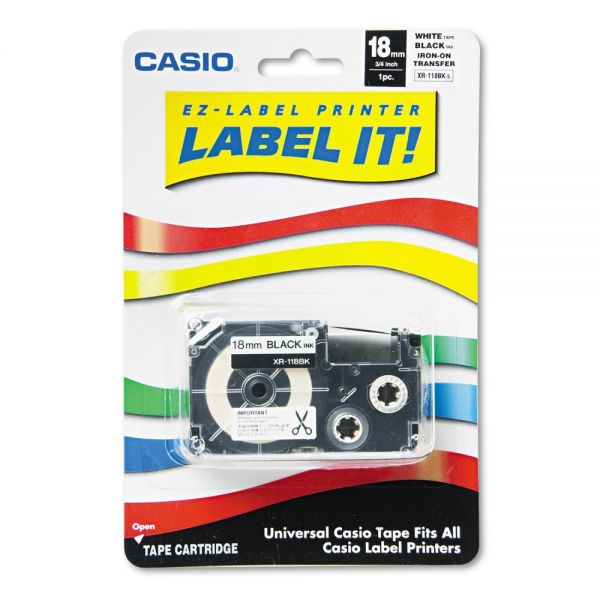 CSOXR118BKS Casio Label Printer Iron-On Transfer Tape, 18mm, Black on White