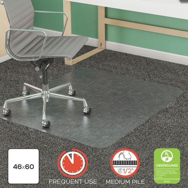 DEFCM14443FCOM deflecto SuperMat Frequent Use Chair Mat, Rectangle, 46" x 60", Medium Pile, Lip, Clear